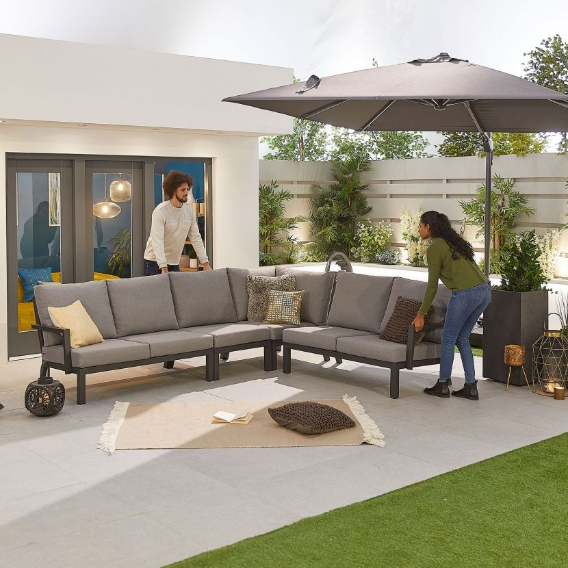 Vogue Aluminium Dining Corner Sofa Set - Firepit Table with Armchair & Bench