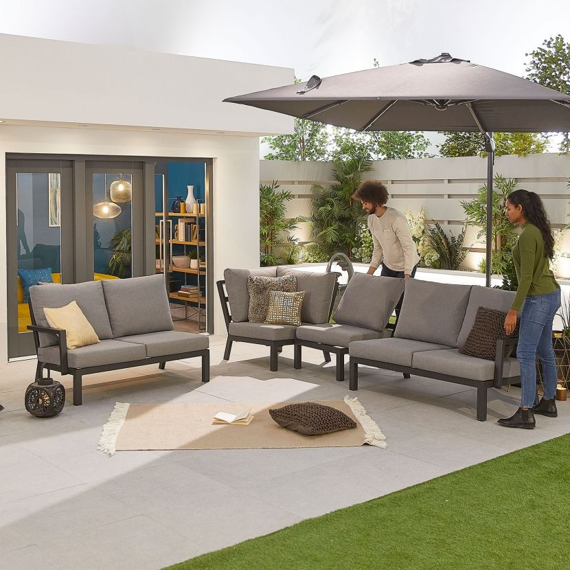 Vogue Aluminium Dining Corner Sofa Set - Firepit Table with Armchair & Bench