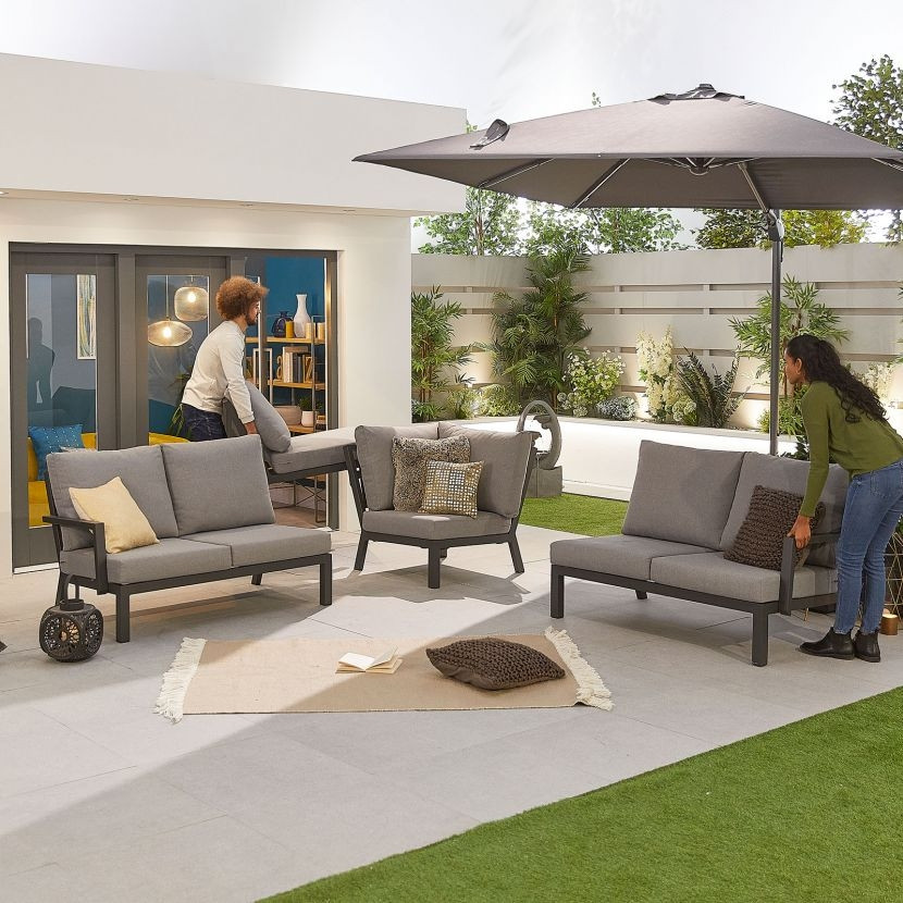 Vogue Aluminium Dining Corner Sofa Set - Firepit Table with Armchair & Bench