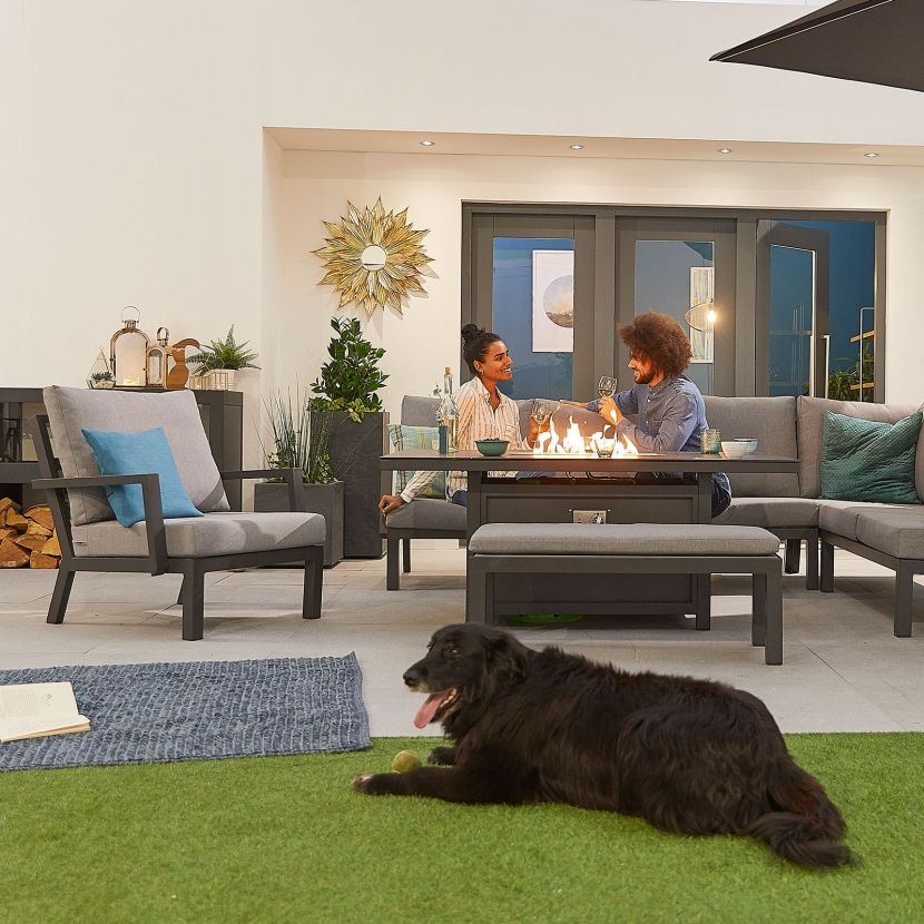 Vogue Aluminium Dining Corner Sofa Set - Firepit Table with Armchair & Bench
