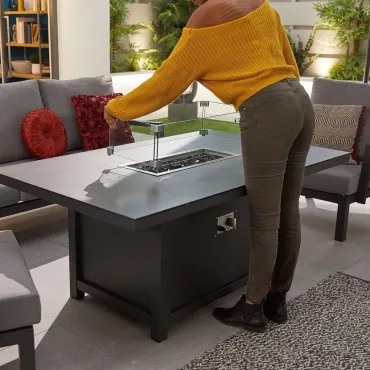 Vogue Aluminium Casual Dining Corner Sofa Set with Firepit Table & Armchair & Bench