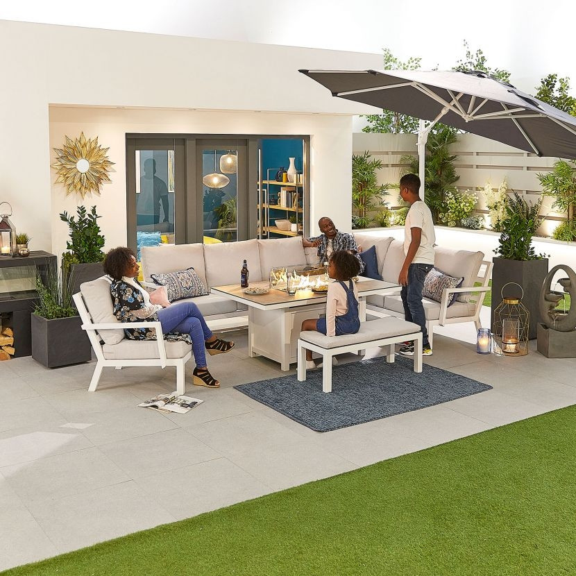 Vogue Aluminium Dining Corner Sofa Set - Firepit Table with Armchair & Bench