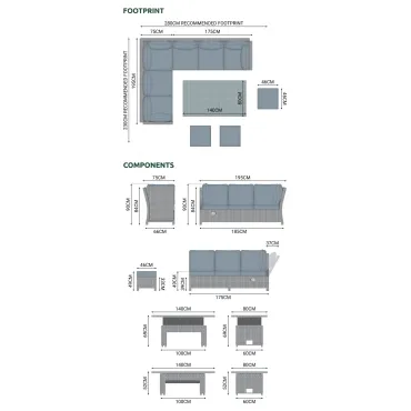 Ciara L-Shaped Corner Rattan Lounge Dining Set with 3 Stools - Right Handed Parasol Hole Table