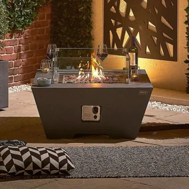 Fireglow Perth Square Gas Firepit Coffee Table with Wind Guard  - 16