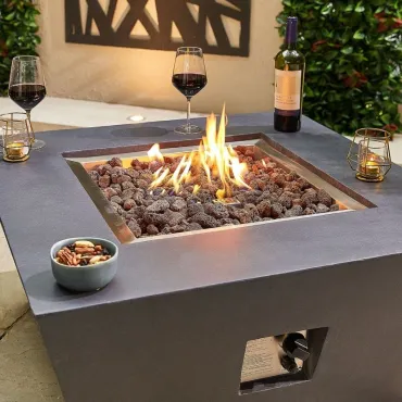 Fireglow Perth Square Gas Firepit Coffee Table with Wind Guard  - 9
