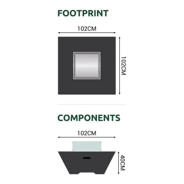 Fireglow Perth Square Gas Firepit Coffee Table with Wind Guard  - 10