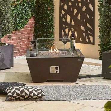 Fireglow Perth Square Gas Firepit Coffee Table with Wind Guard  - 14