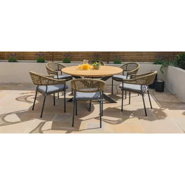 bali rope weave 6 seat round dining set  - 1