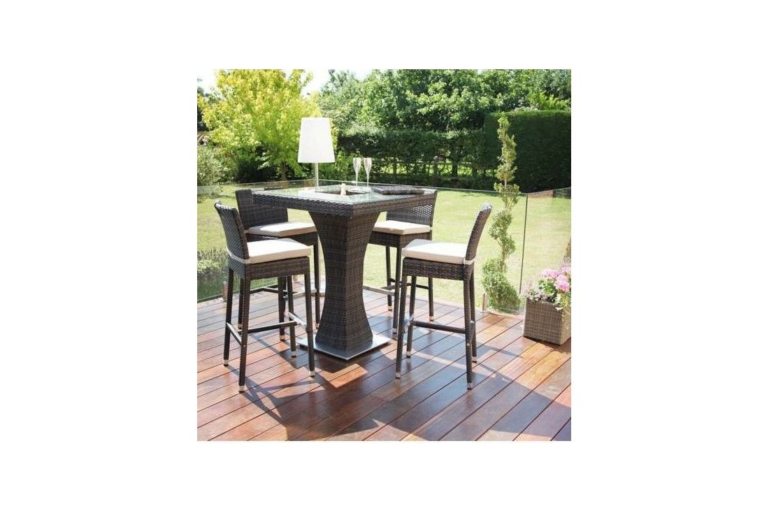 4 Seat Bar Set With Ice Bucket Outdoor, Outdoor Rattan Bar Table And Chairs