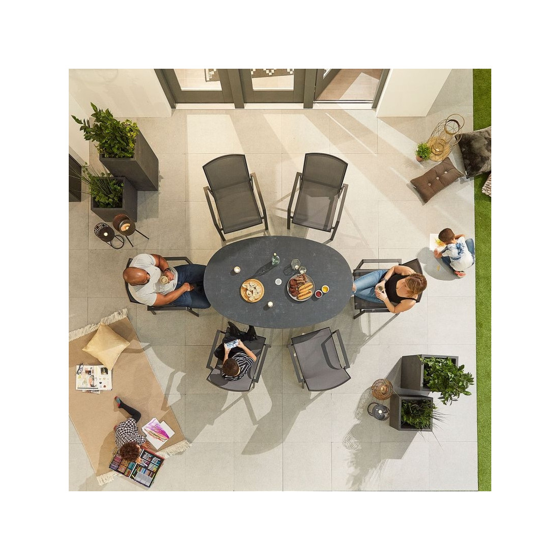 Aluminium Outdoor Dining Milano 6 Seat Dining Set - 1.6m x 1m Oval Table