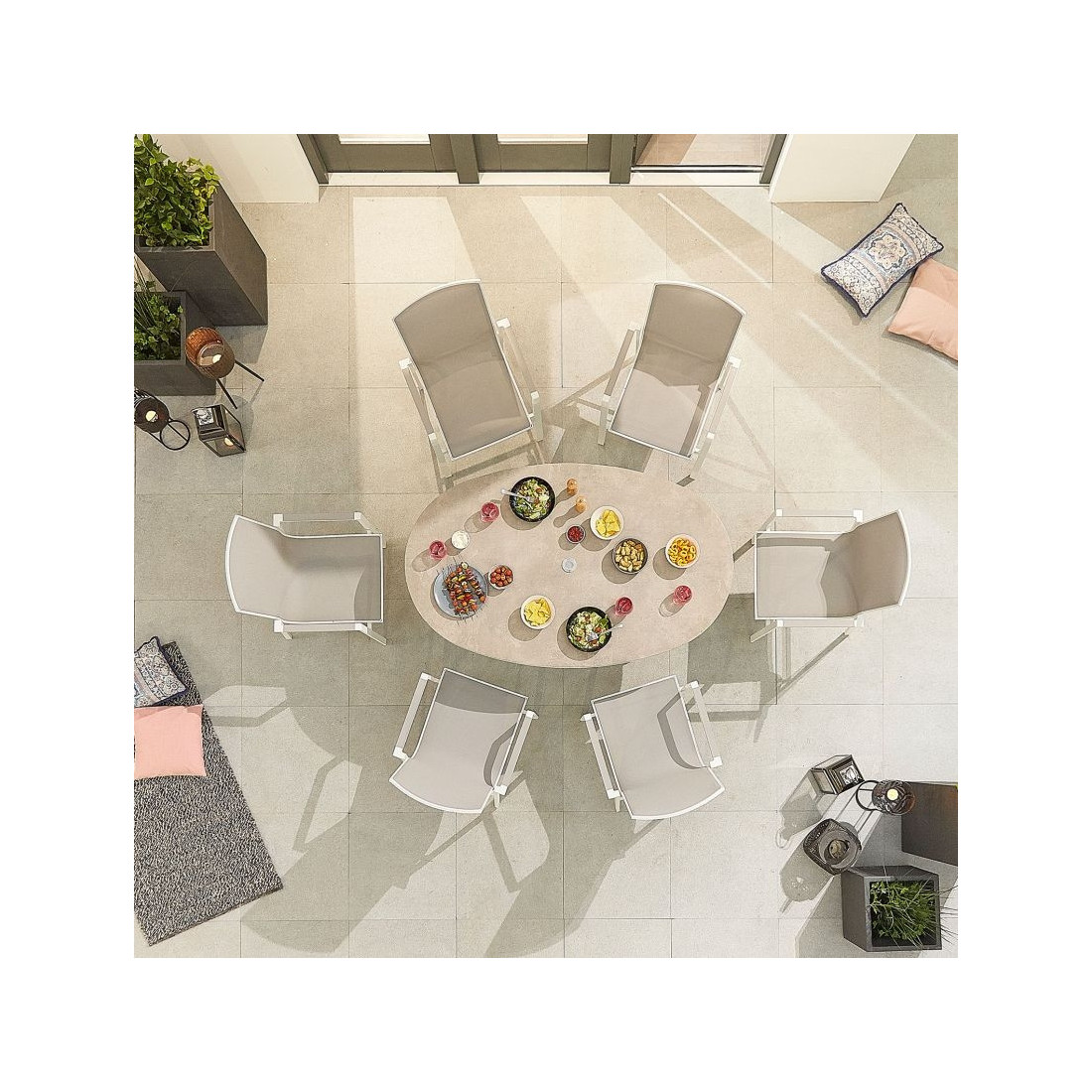 Aluminium Outdoor Dining Milano 6 Seat Dining Set - 1.6m x 1m Oval Table