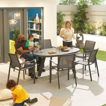 Aluminium Outdoor Dining Milano 6 Seat Dining Set - 1.6m x 1m Oval Table