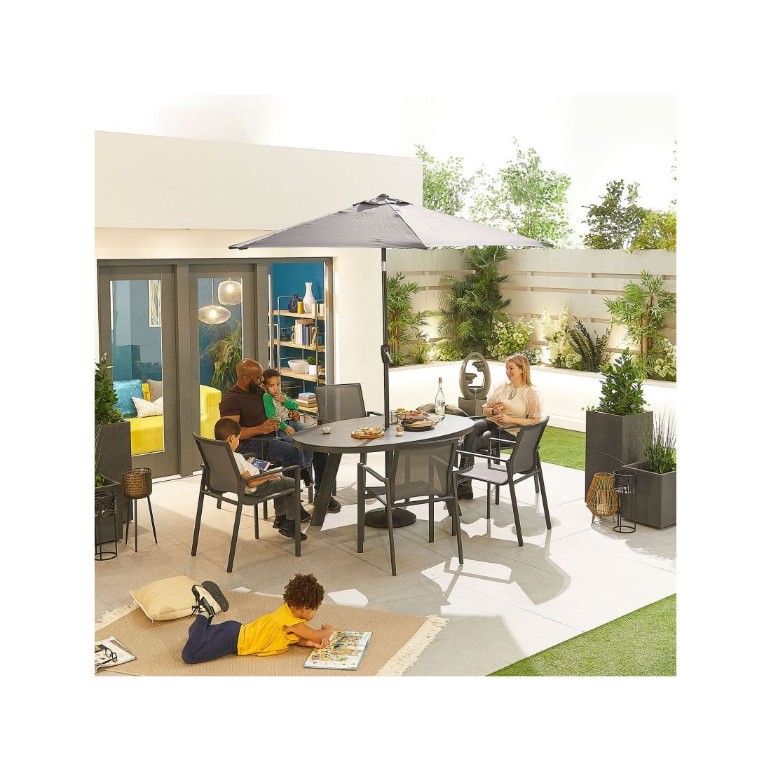 Aluminium Outdoor Dining Milano 6 Seat Dining Set - 1.6m x 1m Oval Table