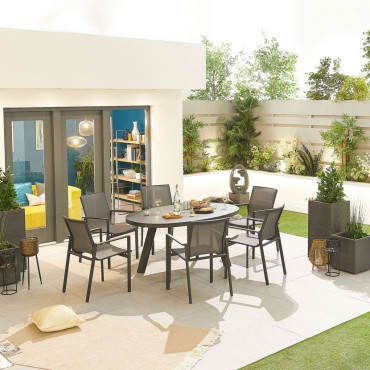 Aluminium Outdoor Dining Milano 6 Seat Dining Set - 1.6m x 1m Oval Table
