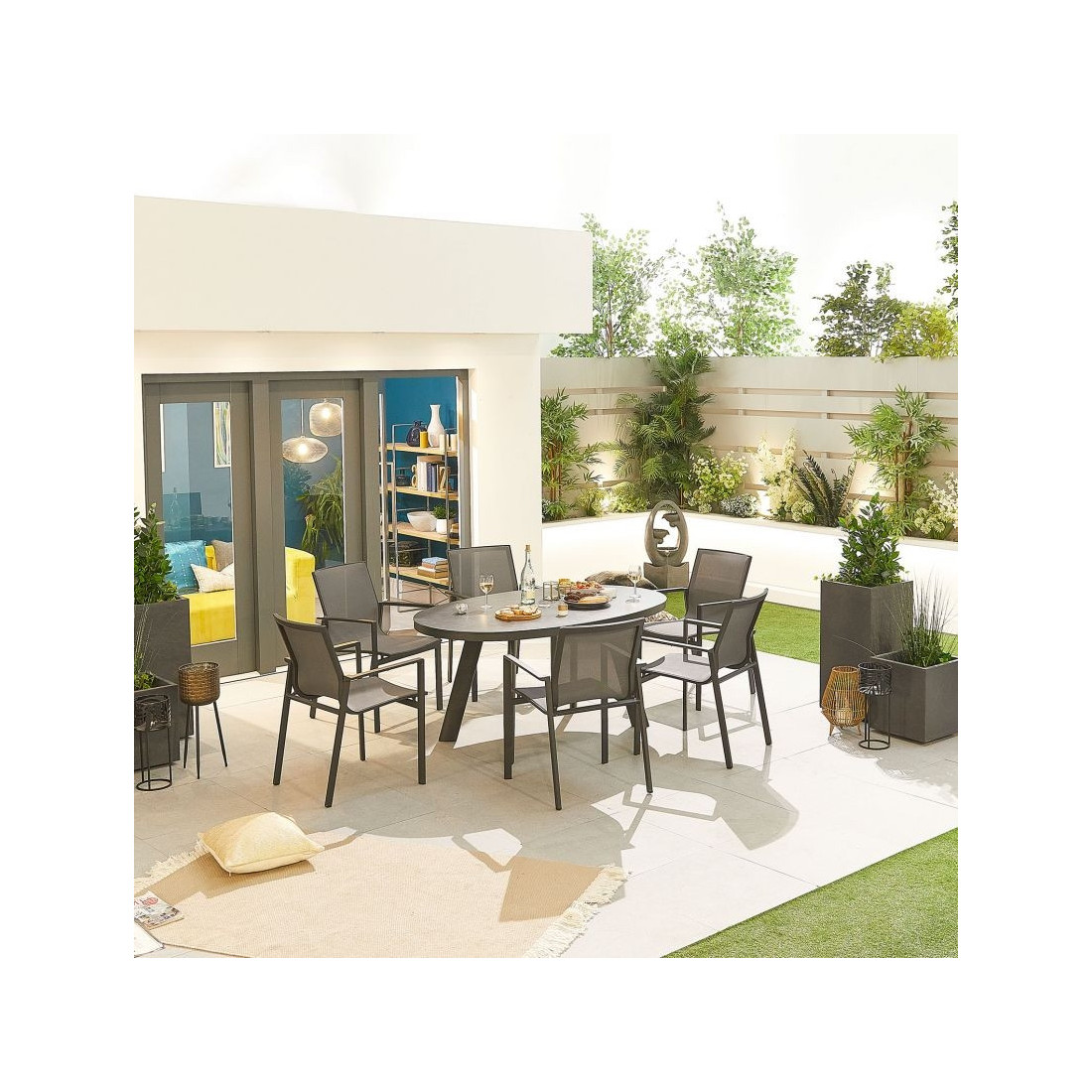 Aluminium Outdoor Dining Milano 6 Seat Dining Set - 1.6m x 1m Oval Table