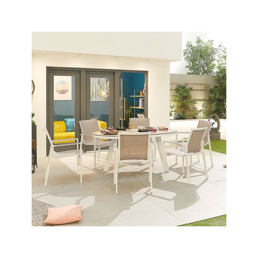 Aluminium Outdoor Dining Milano 6 Seat Dining Set - 1.6m x 1m Oval Table