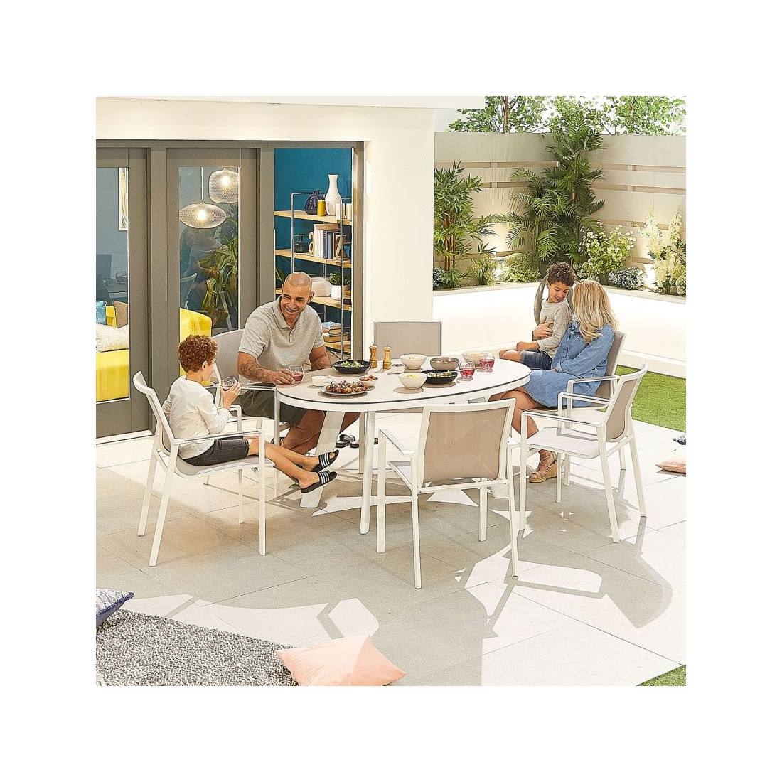 Aluminium Outdoor Dining Milano 6 Seat Dining Set - 1.6m x 1m Oval Table