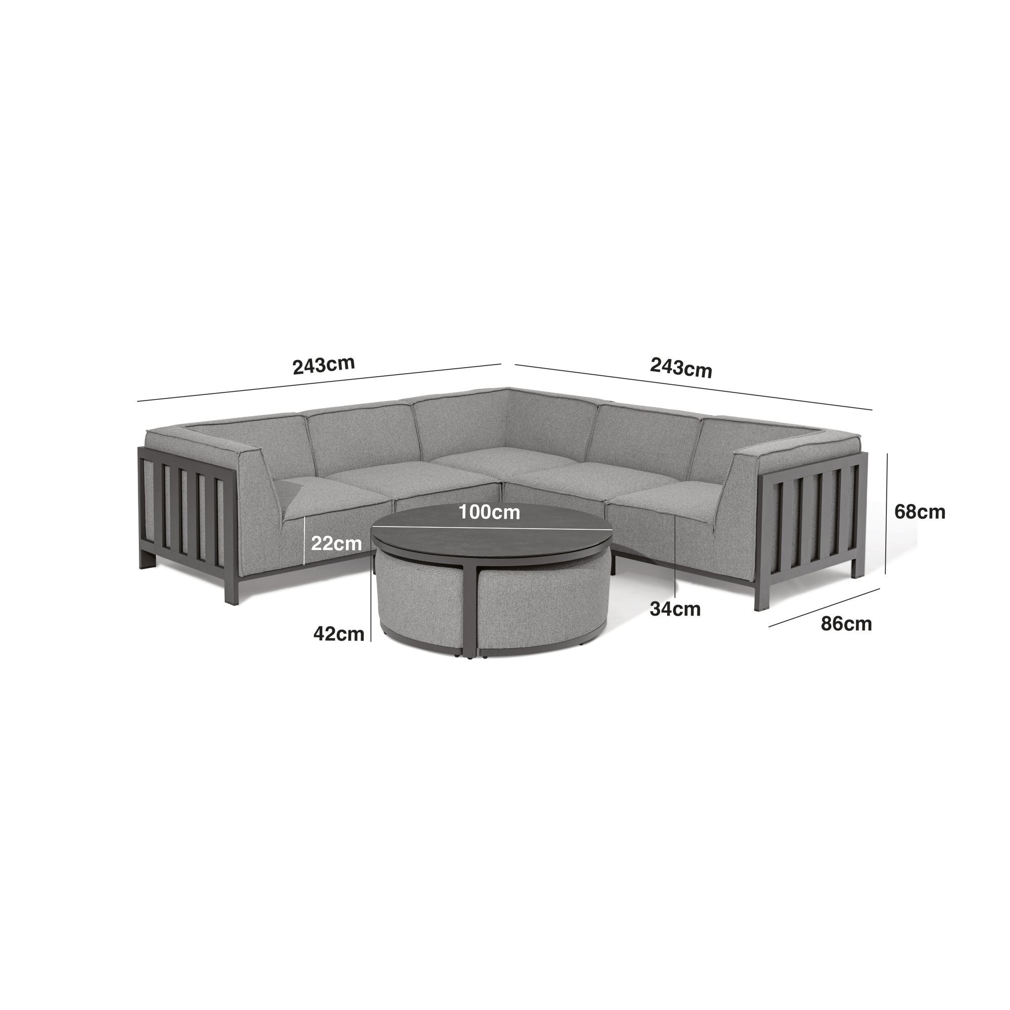 Ibiza Small Corner Sofa Set & Round Coffee Table