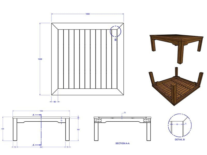 Paris Square Coffee Table - Certified Teak
