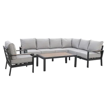Vancouver Large Alumunium Corner Dining Set with Rectangular Coffee Table & Armchair