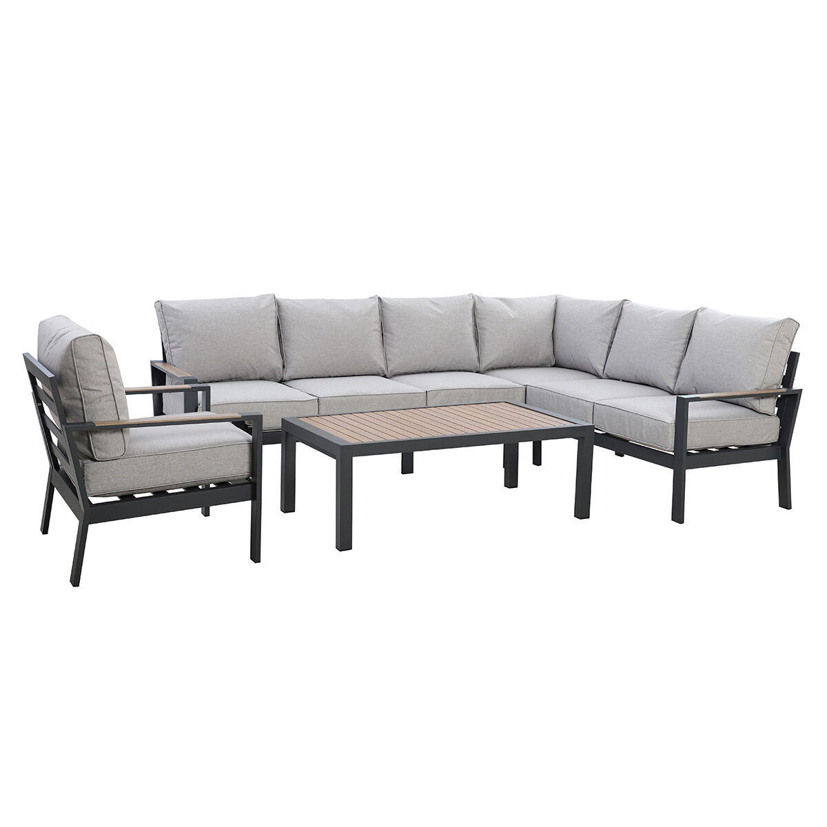 Vancouver Large Alumunium Corner Dining Set with Rectangular Coffee Table & Armchair