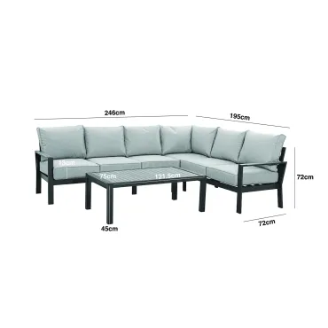 Vancouver Large Aluminium Corner Dining Set with Rectangular Coffee Table