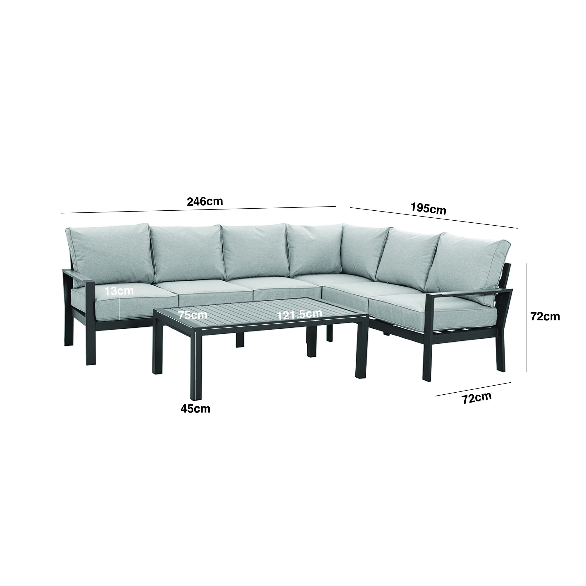 Vancouver Large Aluminium Corner Dining Set with Rectangular Coffee Table