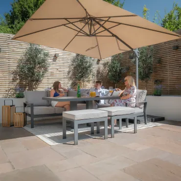 Vancouver Large Aluminium Corner Dining Set with Rectangular Rising Table & 2 Stools