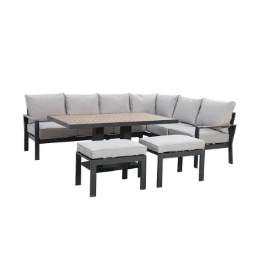 Vancouver Large Aluminium Corner Dining Set with Rectangular Rising Table & 2 Stools