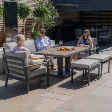 Vancouver 3 Seat Aluminium Sofa Set with Rising Table & 2 Stools