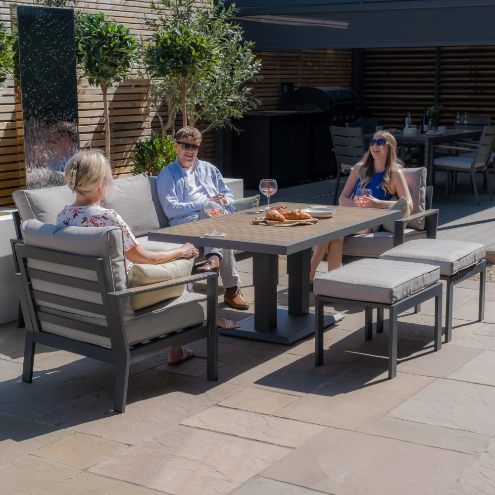 Vancouver 3 Seat Aluminium Sofa Set with Rising Table & 2 Stools