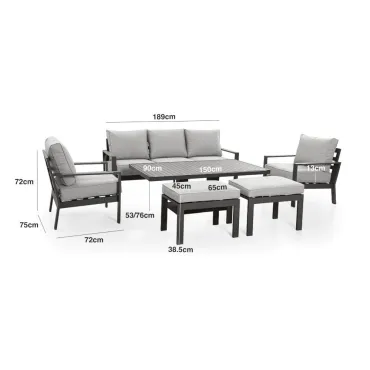 Vancouver 3 Seat Aluminium Sofa Set with Rising Table & 2 Stools