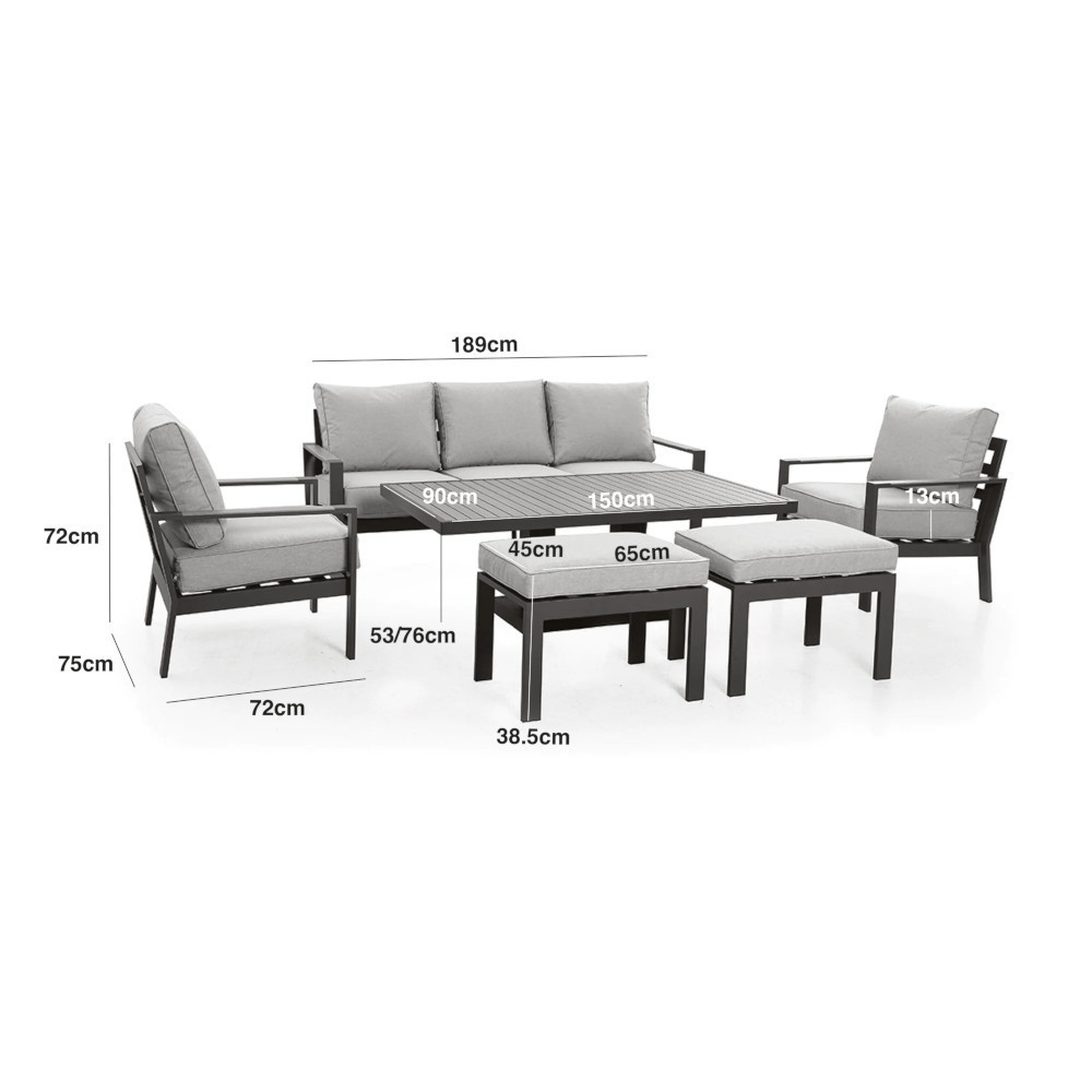 Vancouver 3 Seat Aluminium Sofa Set with Rising Table & 2 Stools