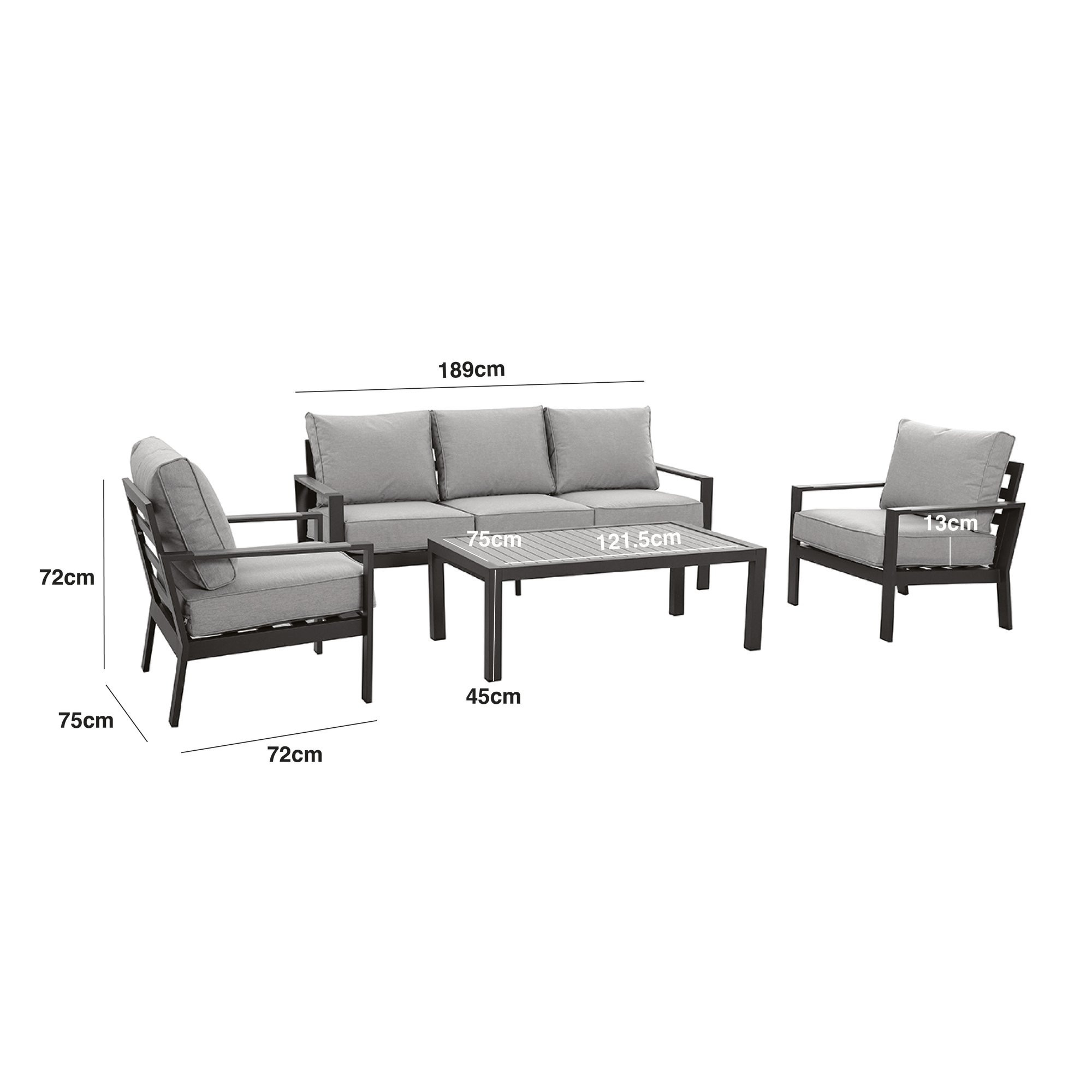 Vancouver 3 Seat Aluminium Sofa Set with Rectangular Coffee Table
