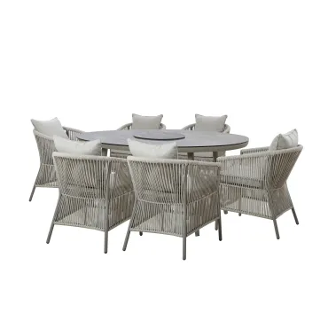 Maldives Rope Weave 6 Seat Oval Dining Set & Lazy Susan
