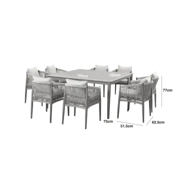 Havana Rope Weave 8 Seat Square Dining Set  - 3