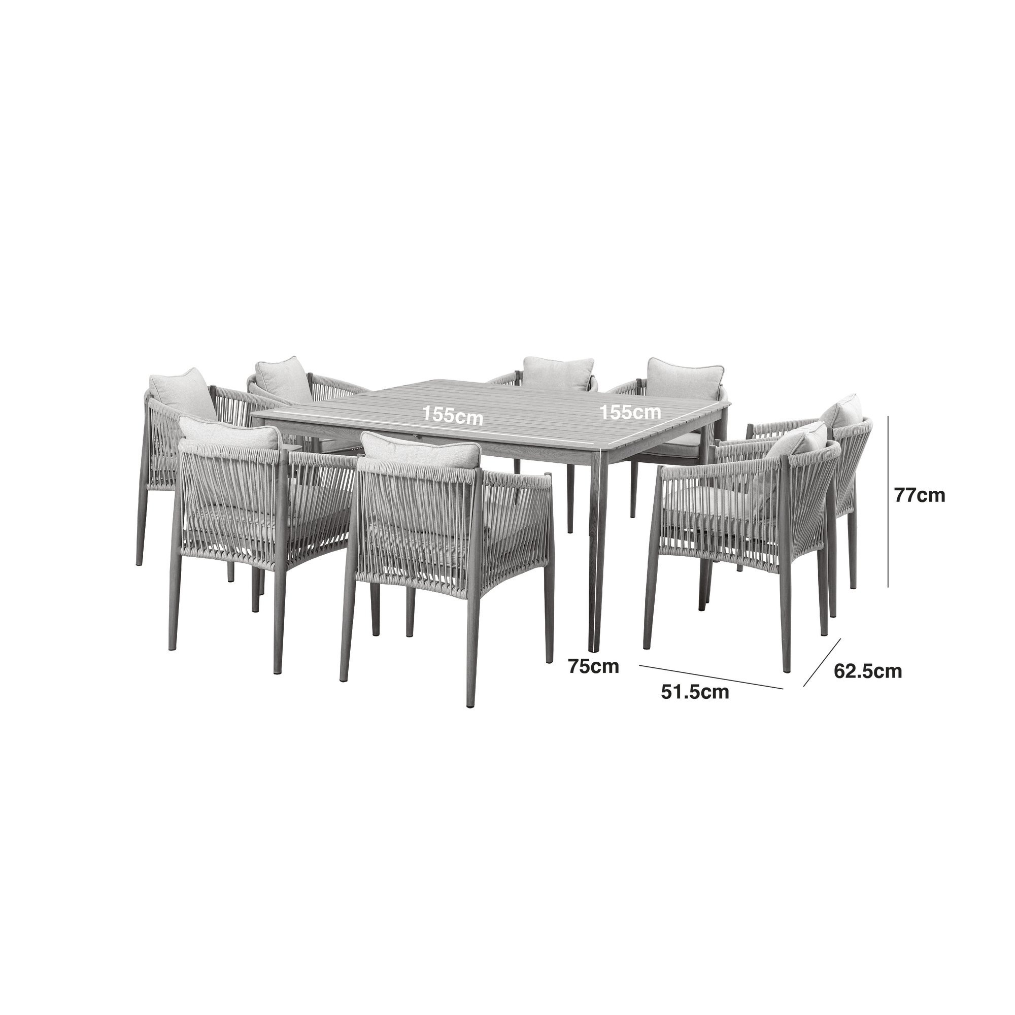 Havana Rope Weave 8 Seat Square Dining Set
