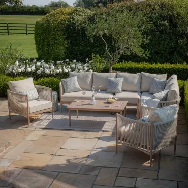 Havana Rope Weave Large Corner Sofa Set with Rectangular Coffee Table & 2 Armchairs  - 1