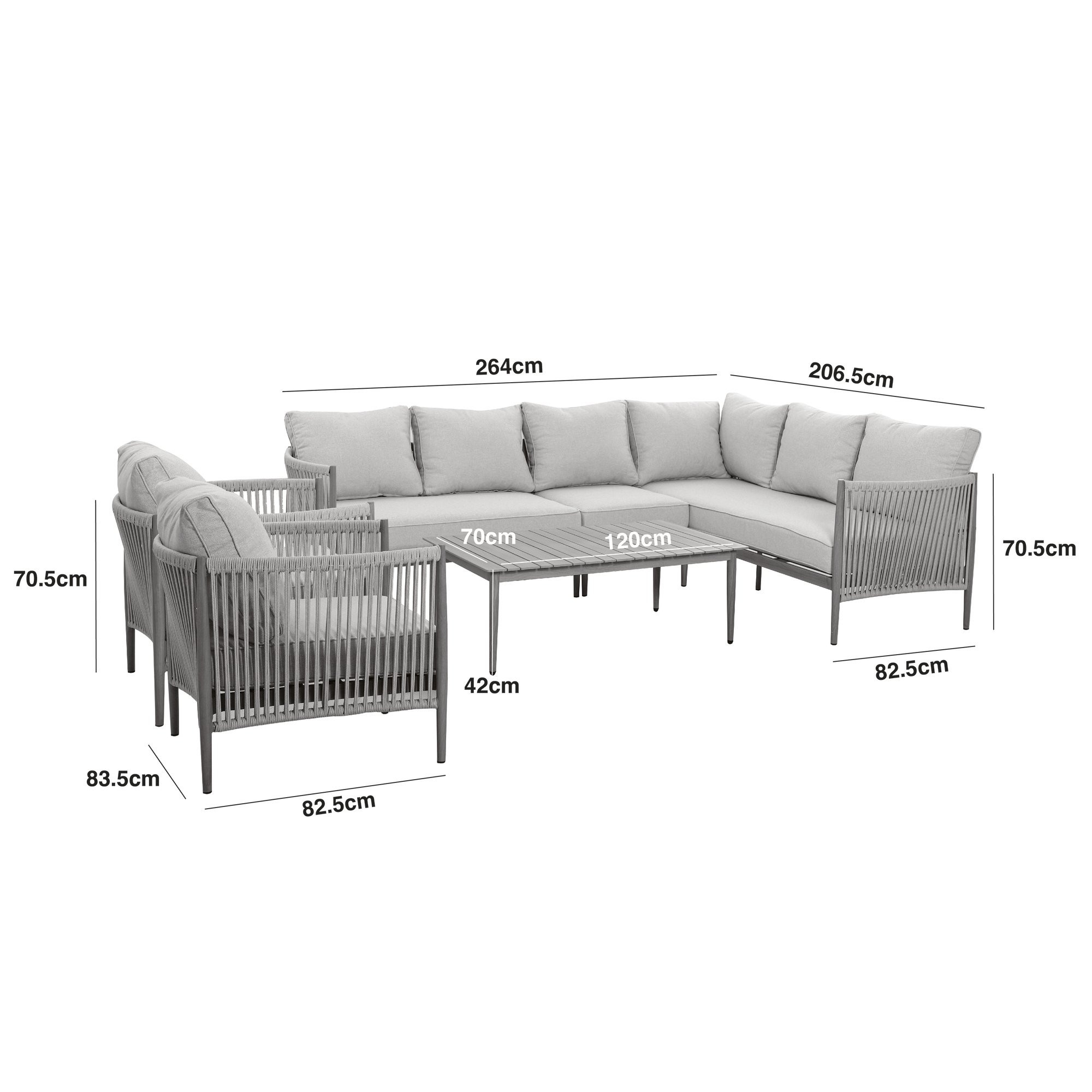 Havana Rope Weave Large Corner Sofa & 2 Armchairs