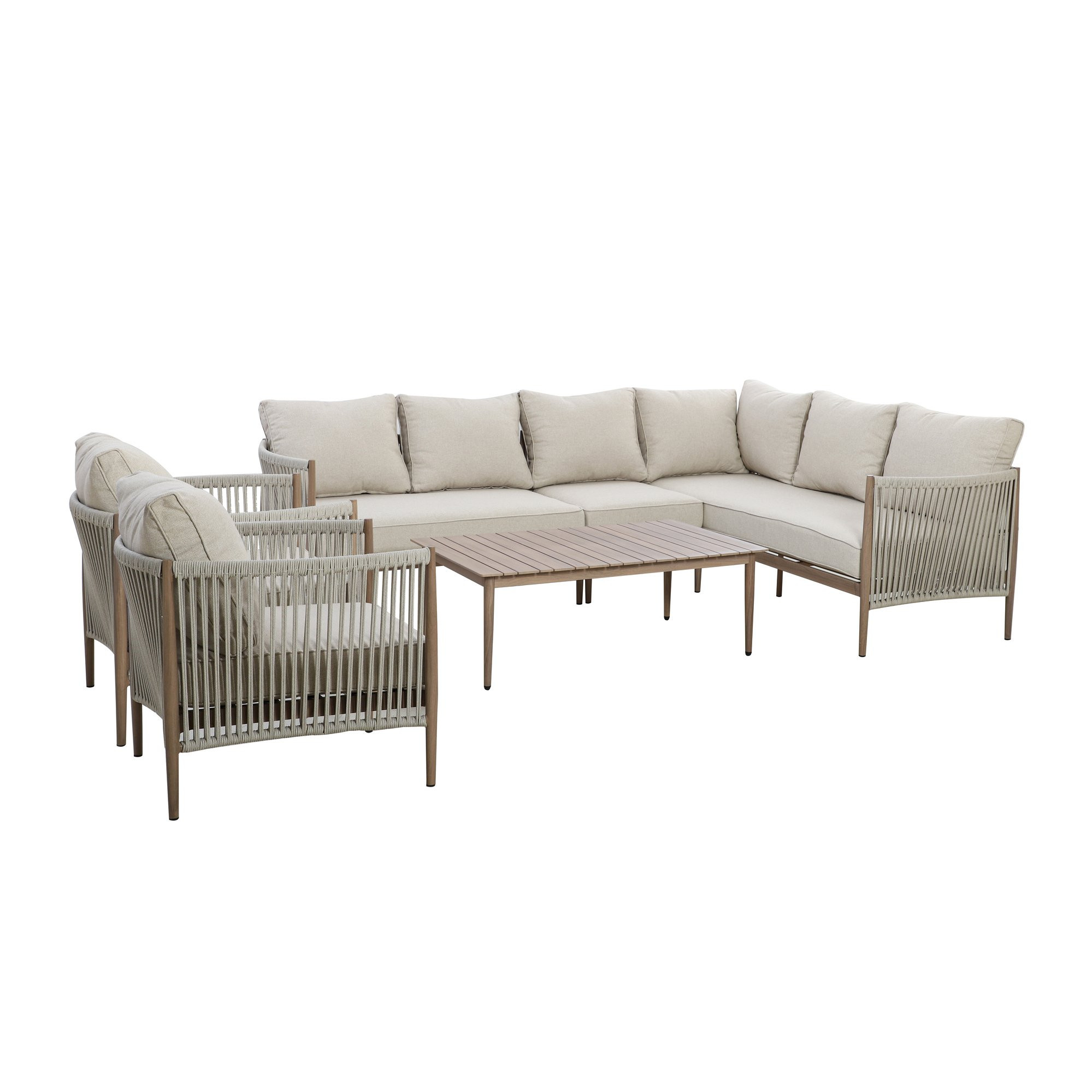 Havana Rope Weave Large Corner Sofa & 2 Armchairs