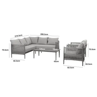 Havana Rope Weave Small Corner Sofa & 2 Armchairs