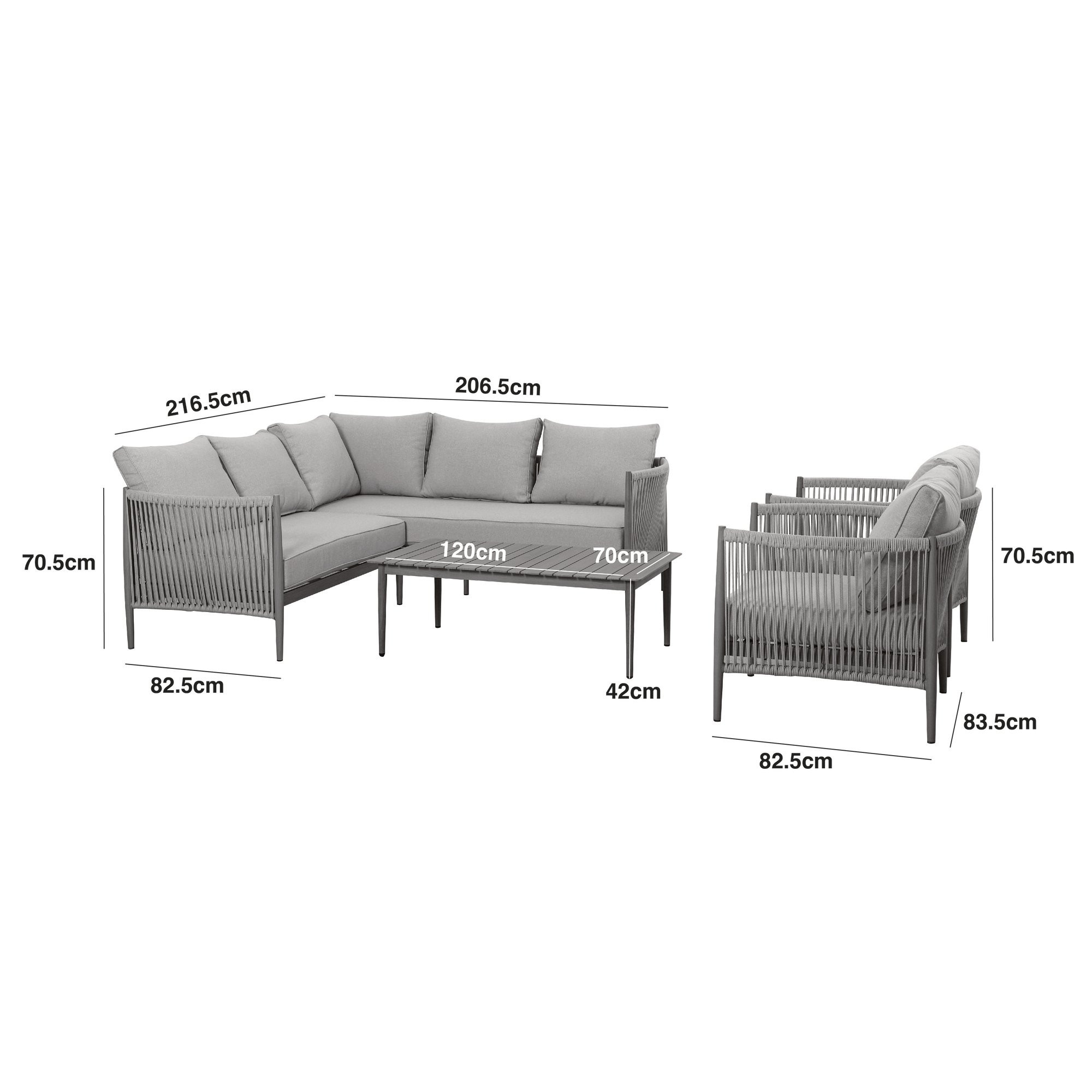 Havana Rope Weave Small Corner Sofa & 2 Armchairs