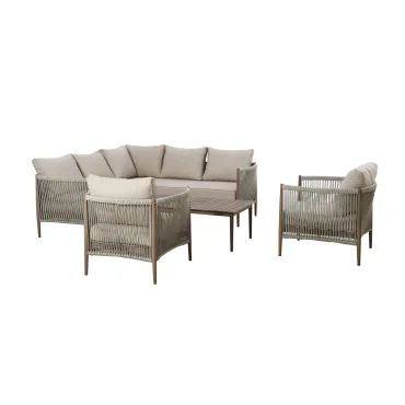Havana Rope Weave Small Corner Sofa Set with Rectangular Coffee Table & 2 Armchairs  - 15