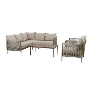 Havana Rope Weave Small Corner Sofa Set with Rectangular Coffee Table & 2 Armchairs  - 16