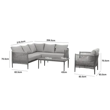 Havana Rope Weave Small Corner Sofa Set with Rectangular Coffee Table & Armchair  - 3