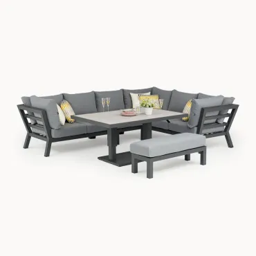 Emerson Corner Aluminium Dining Set - Bench & Adjustable Rising Table