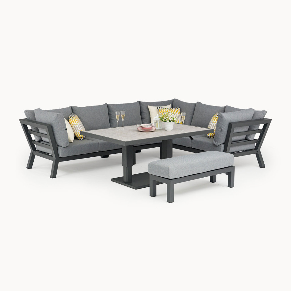 Emerson Corner Aluminium Dining Set - Bench & Adjustable Rising Table