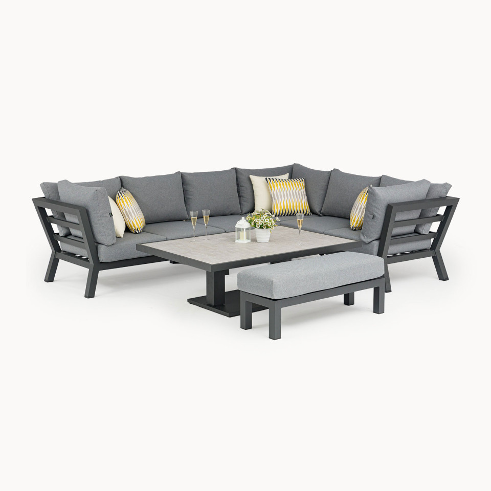 Emerson Corner Aluminium Dining Set - Bench & Adjustable Rising Table