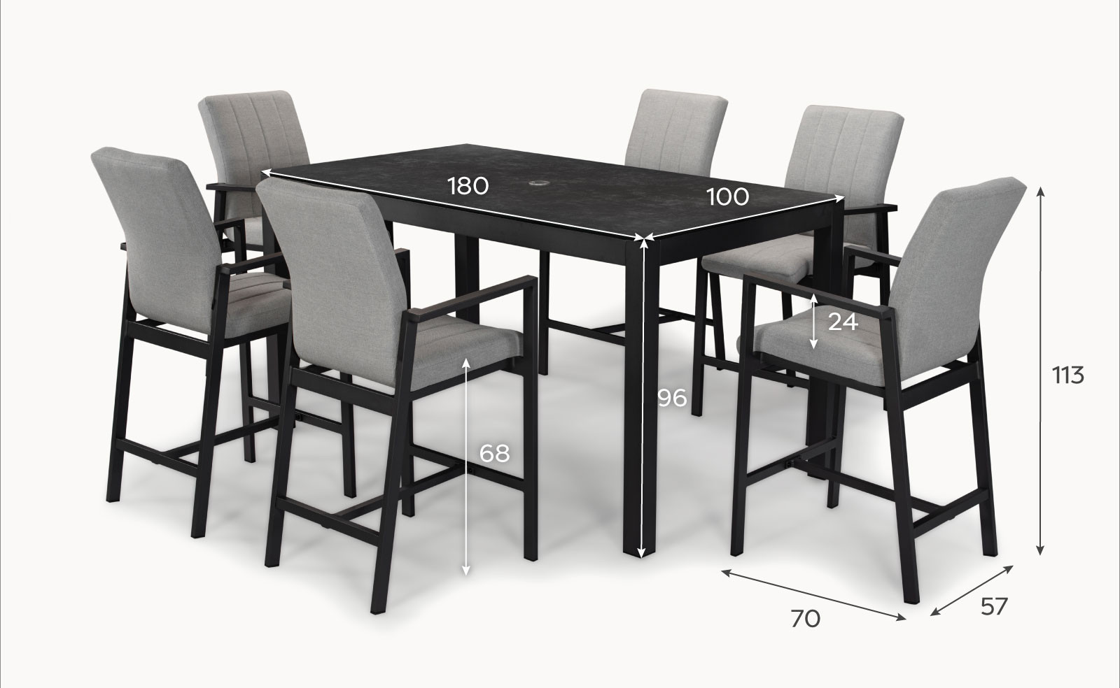 Ralph 6 Seat Fabric Aluminium High Dining
