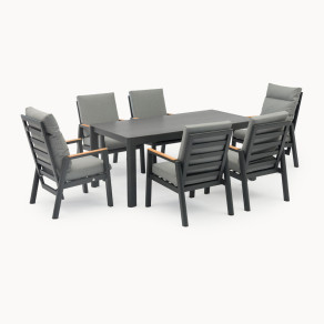 Isaac 6 Seat Aluminium Wood Dining Set - Rectangular Table  - 8